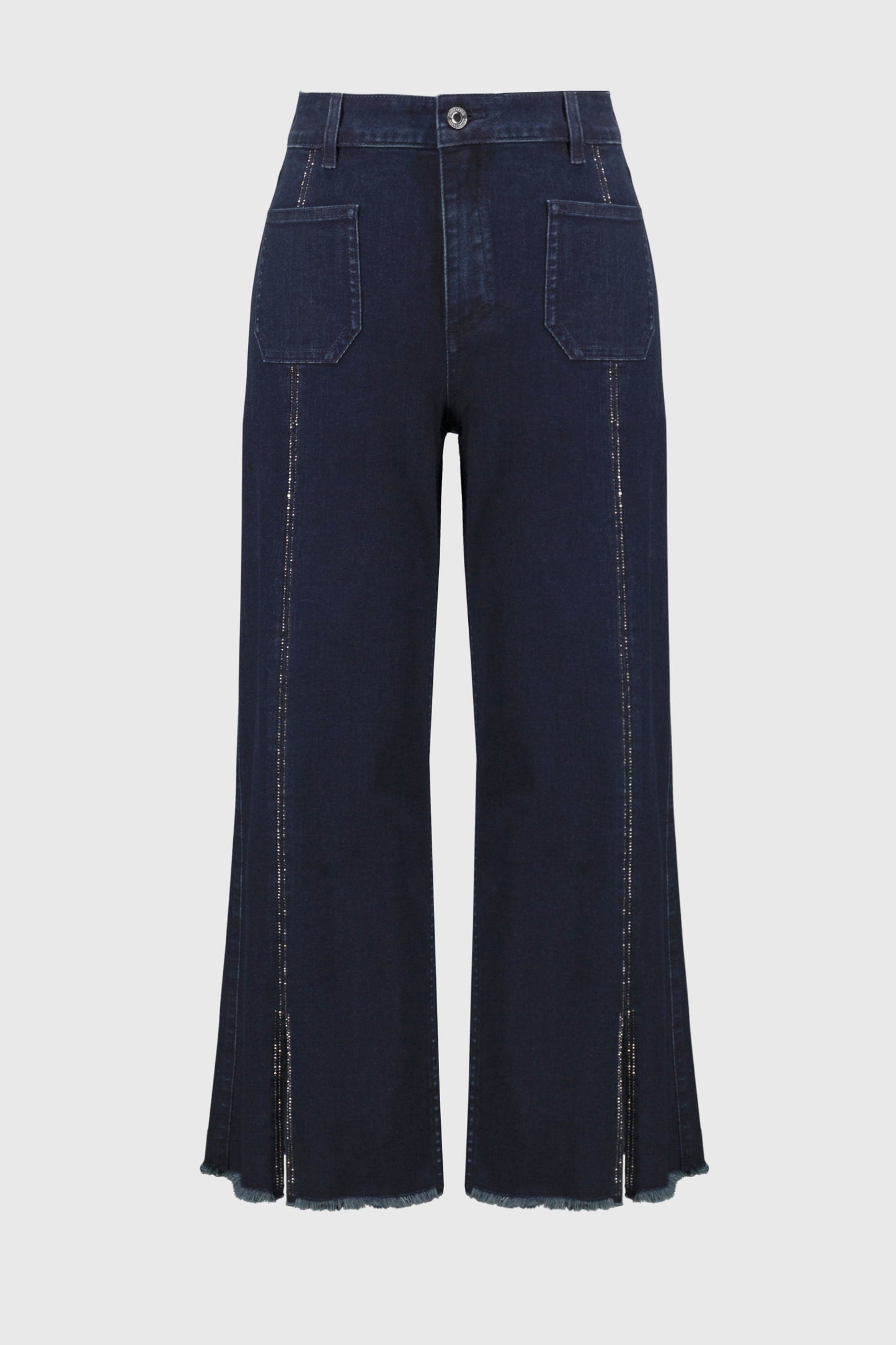 Dark Blue Culotte Jeans with Embellished Front Seam (241903S25)