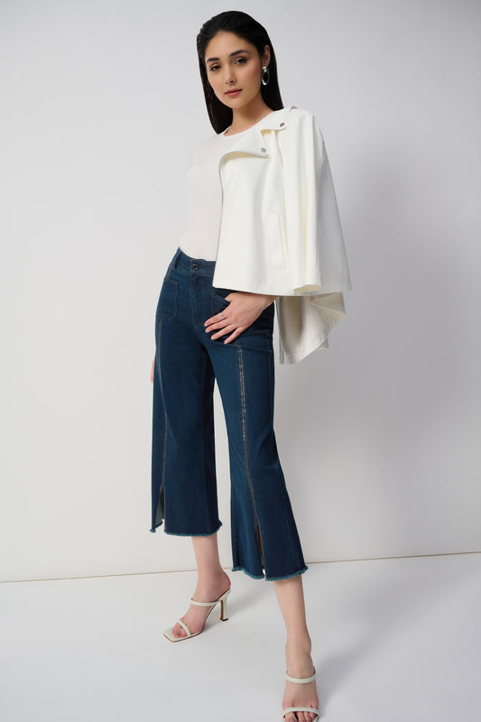 Dark Blue Culotte Jeans with Embellished Front Seam (241903S25)
