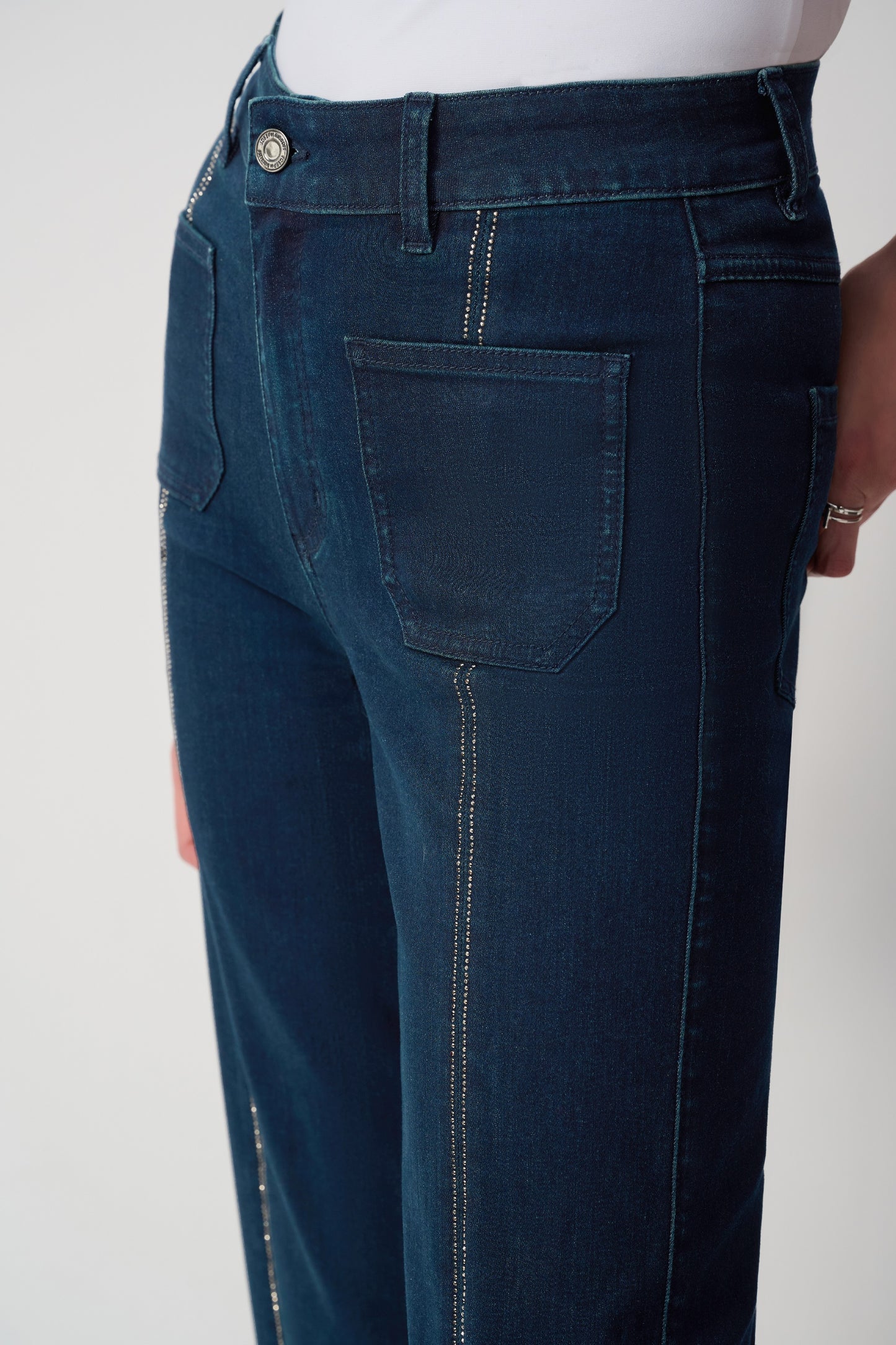 Dark Blue Culotte Jeans with Embellished Front Seam (241903S25)