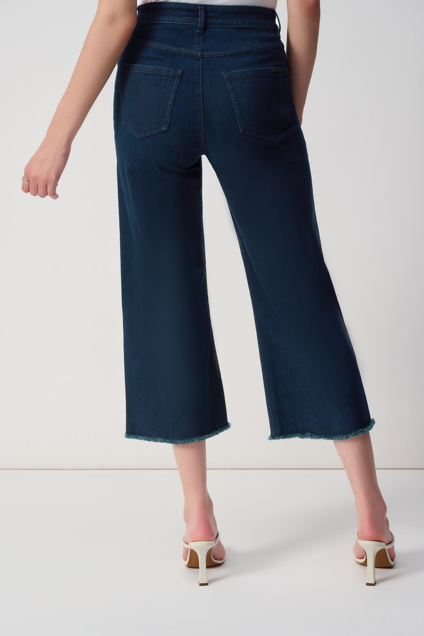 Dark Blue Culotte Jeans with Embellished Front Seam (241903S25)