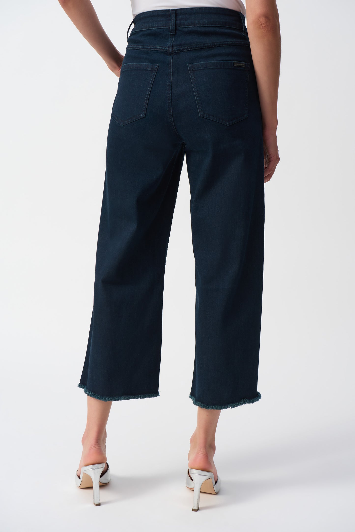 Dark Blue Culotte Jeans with Embellished Front Seam (241903S25)