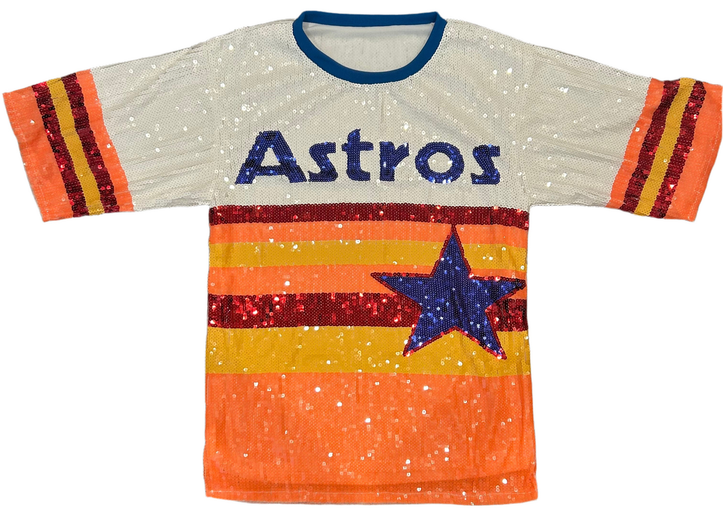Astros 1 size fits most bling tee blue, retro & orange