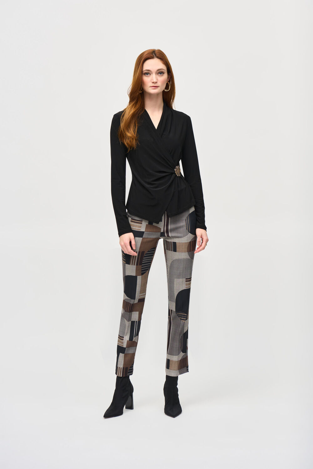 Jacquard Abstract Print Straight Pull-On Pants 243299